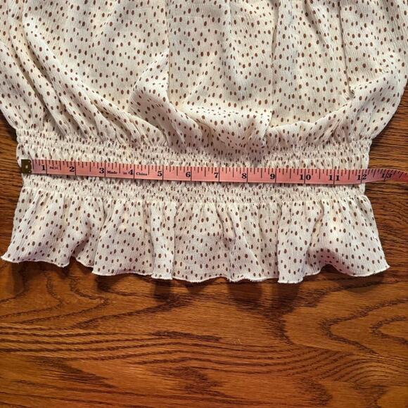 E&M Ivory Dotted Spaghetti Strap Cropped Ruched Top Size S NWT - Picture 9 of 11